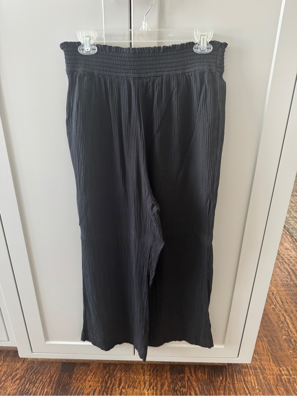 J.Crew Black Crinkle Cotton Beach Pants Smocked Waist Wide Leg Medium